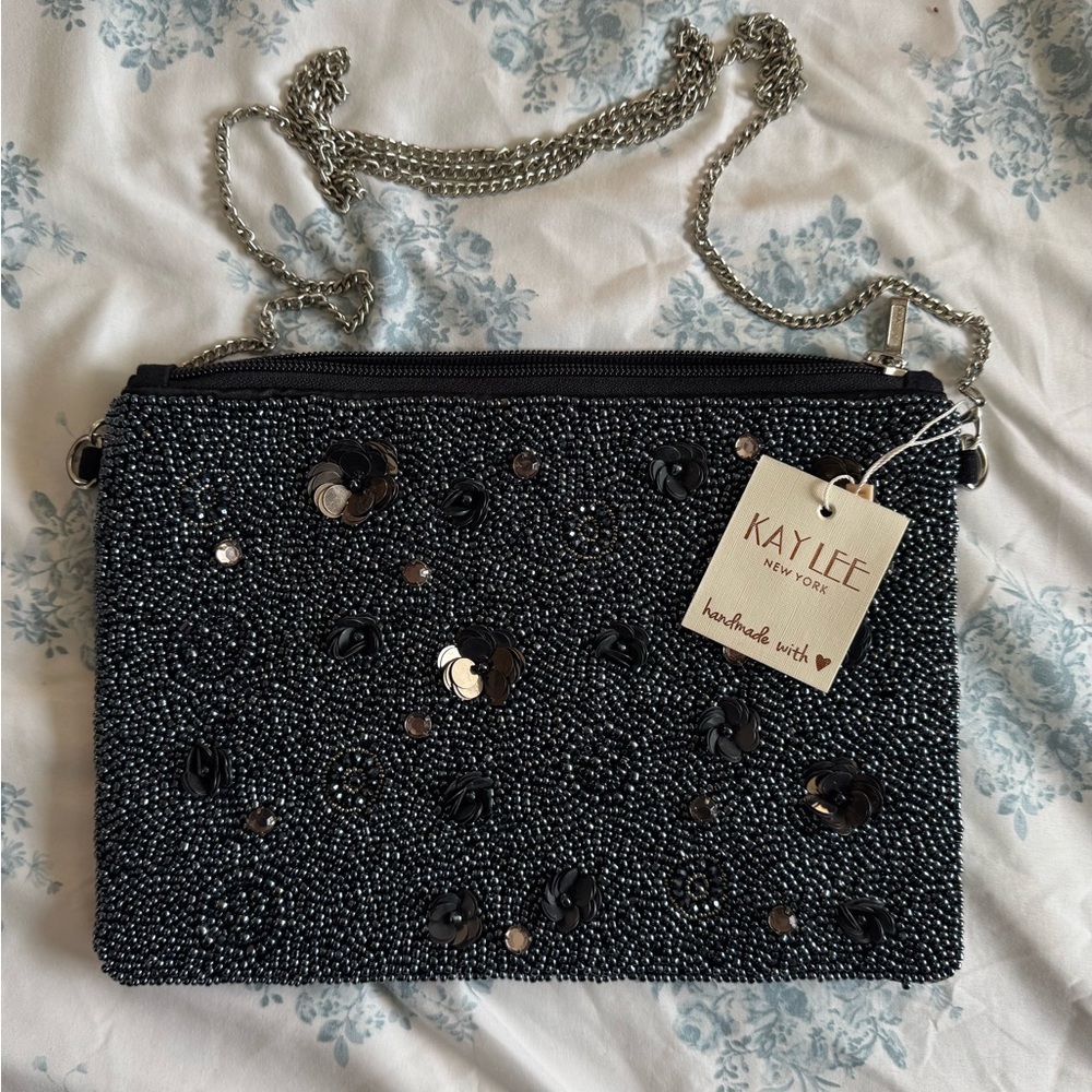 Navy Blue Beaded Clutch